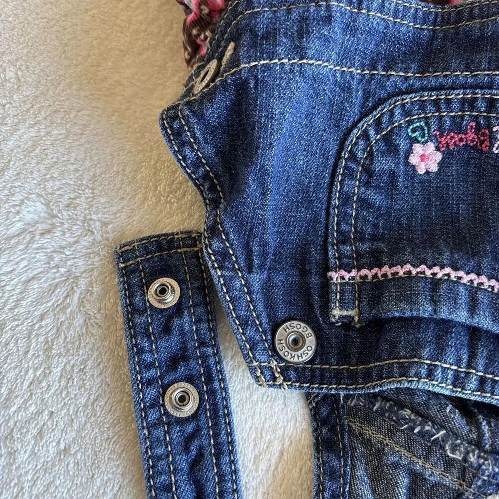 Oshkosh BGosh Jean Dress Pink Corduroy Vestbak Floral Overalls Jumper 24‎ M